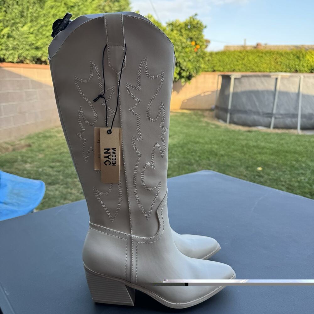 Madden NYC Women's SIZE 8 Embroidered Tall Western Boots color BONE Ivory - Picture 6 of 16